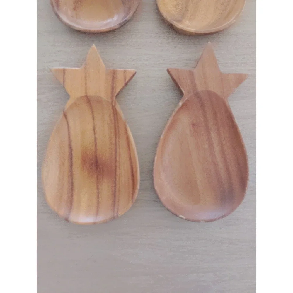Set Of 4 Vintage Pineapple Shaped Wooden Serving Bowls Hand Carved Monkey Pod